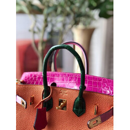 Replica Hermes Tan Burgundy Birkin 25 Gold Hardware Bag