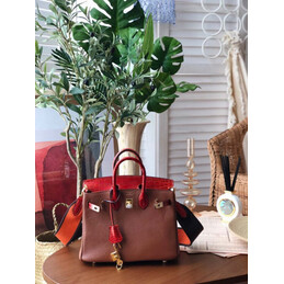 Replica Hermes Brown Red Birkin 25 Gold Hardware Bag