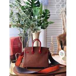 Replica Hermes Brown Red Birkin 25 Gold Hardware Bag