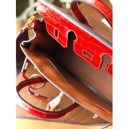 Replica Hermes Brown Red Birkin 25 Gold Hardware Bag