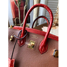 Replica Hermes Brown Red Birkin 25 Gold Hardware Bag