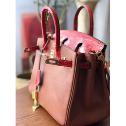 Replica Hermes Brown Red Birkin 25 Gold Hardware Bag