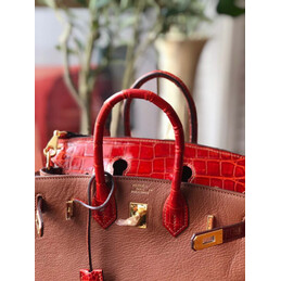 Replica Hermes Brown Red Birkin 25 Gold Hardware Bag