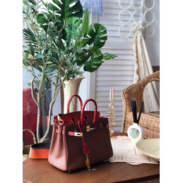 Replica Hermes Brown Red Birkin 25 Gold Hardware Bag