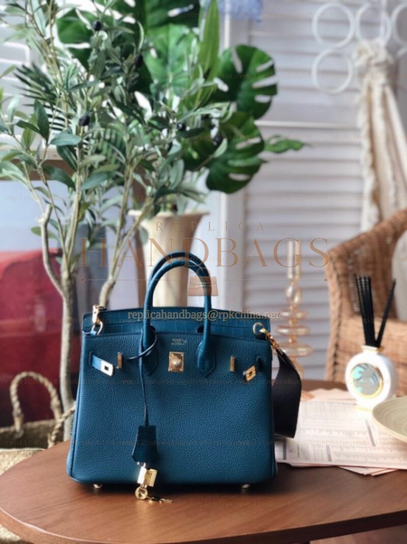 Replica Hermes Blue Birkin 25 Gold Hardware Bag