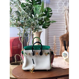 Replica Hermes White Green Birkin 25 Gold Hardware Bag