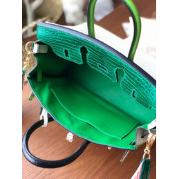 Replica Hermes White Green Birkin 25 Gold Hardware Bag
