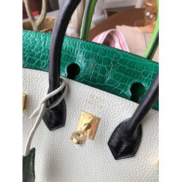 Replica Hermes White Green Birkin 25 Gold Hardware Bag