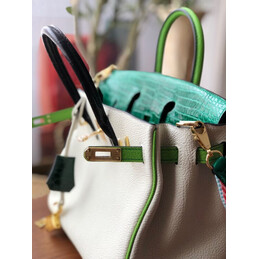 Replica Hermes White Green Birkin 25 Gold Hardware Bag