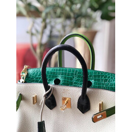 Replica Hermes White Green Birkin 25 Gold Hardware Bag
