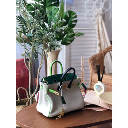 Replica Hermes White Green Birkin 25 Gold Hardware Bag