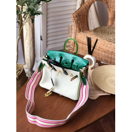Replica Hermes White Green Birkin 25 Gold Hardware Bag