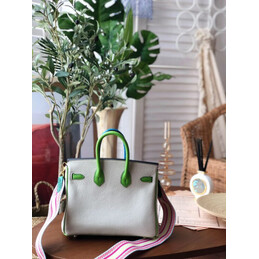 Replica Hermes White Green Birkin 25 Shoulder Strap Bag