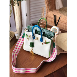 Replica Hermes White Green Birkin 25 Shoulder Strap Bag