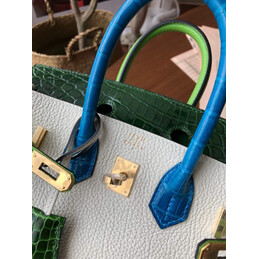 Replica Hermes White Green Birkin 25 Shoulder Strap Bag