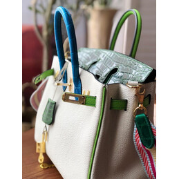Replica Hermes White Green Birkin 25 Shoulder Strap Bag
