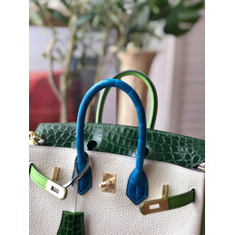 Replica Hermes White Green Birkin 25 Shoulder Strap Bag