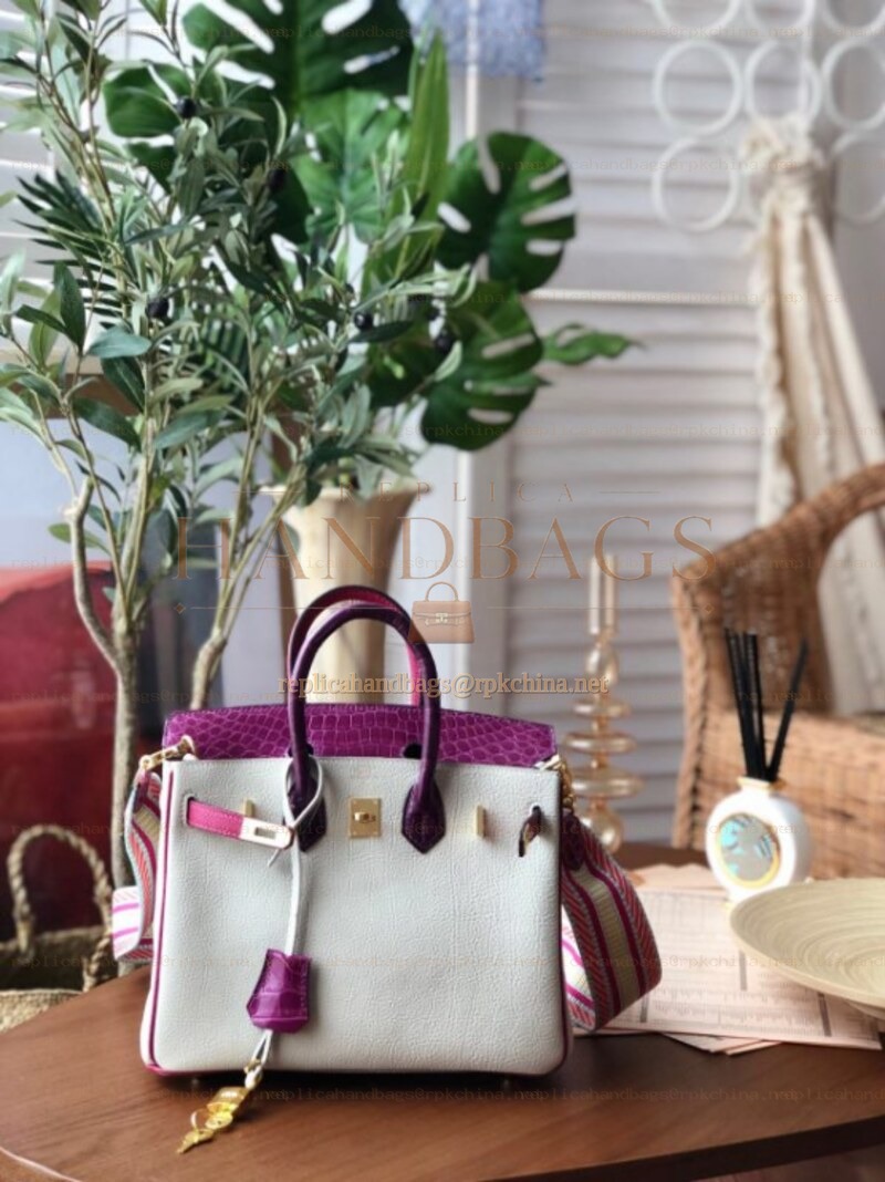 Replica Hermes White Purple Birkin 25 Gold Hardware Bag