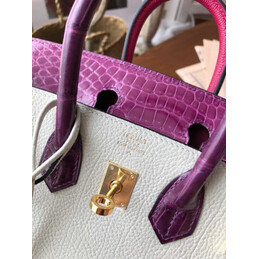 Replica Hermes White Purple Birkin 25 Gold Hardware Bag