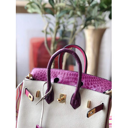 Replica Hermes White Purple Birkin 25 Gold Hardware Bag
