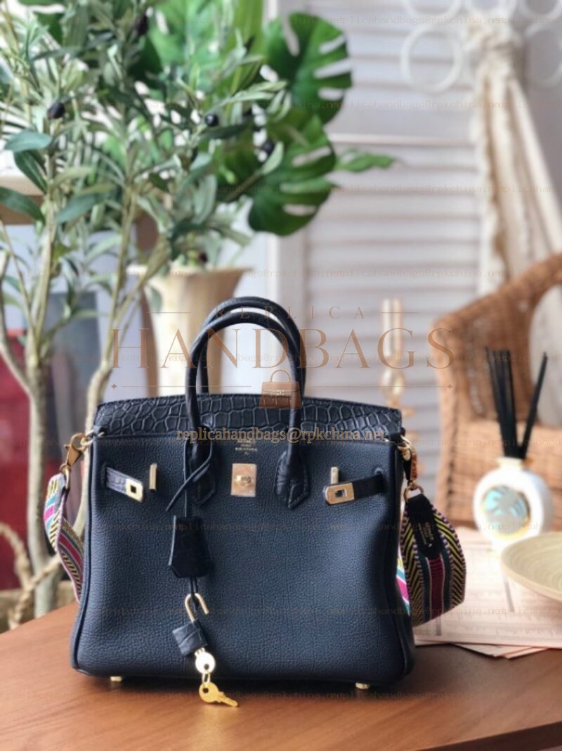 Replica Hermes Black Birkin 25 Gold Hardware Bag