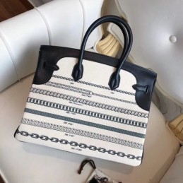 Replica Hermes Black White Print Birkin 25 Bag