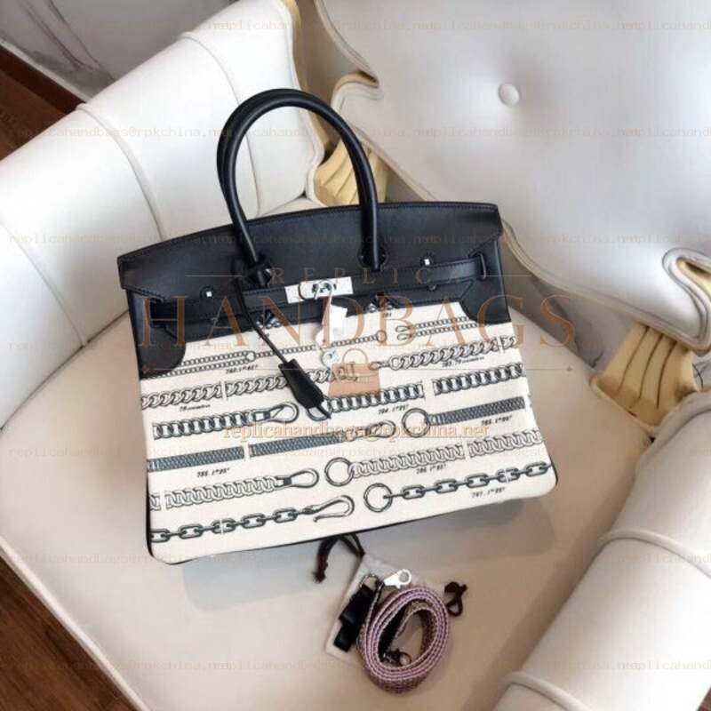 Replica Hermes Black White Print Birkin 25 Bag