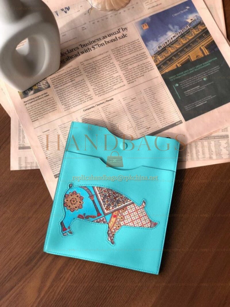 Replica Hermes Turquoise Horse Print Omenitou Bag