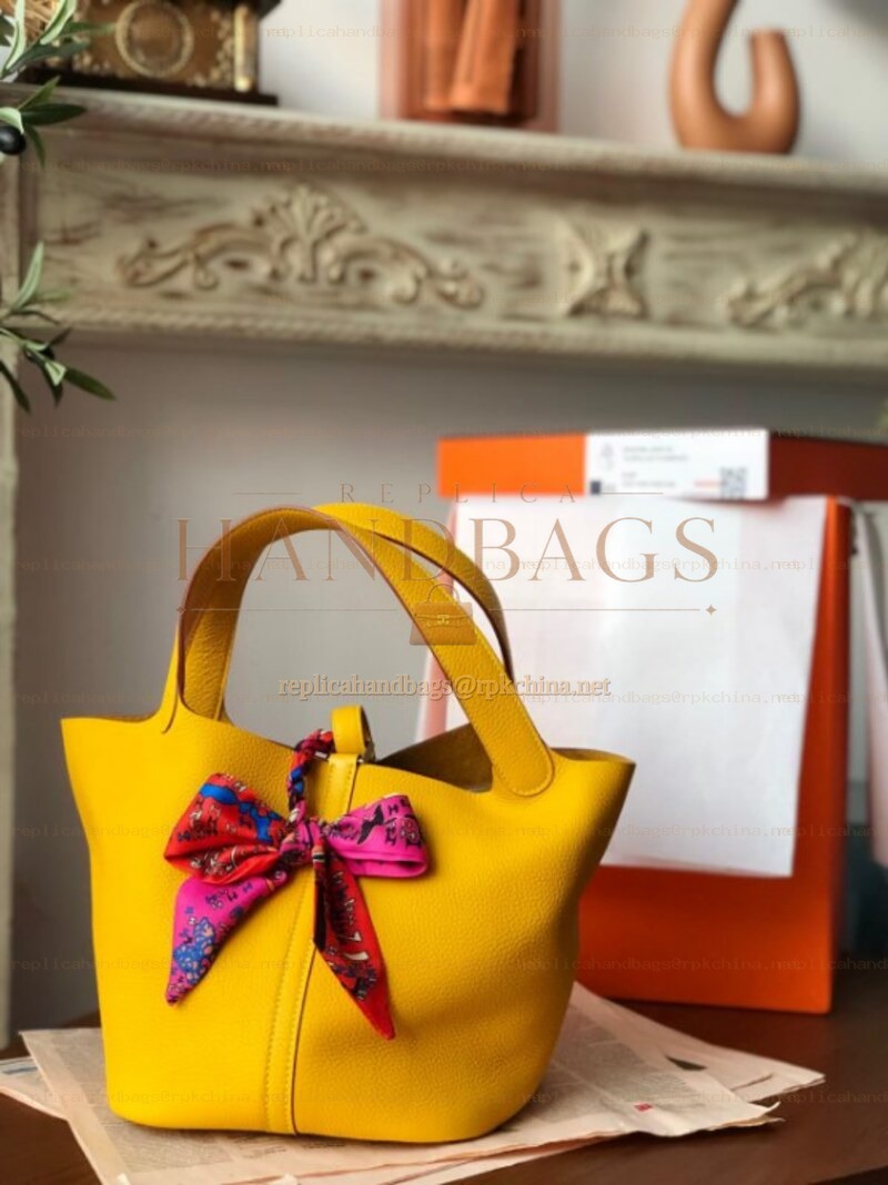 Replica Hermes Yellow Picotin Lock 22 Twilly Bag