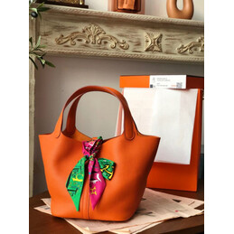 Replica Hermes Orange Green Twilly Picotin Lock 22 Bag