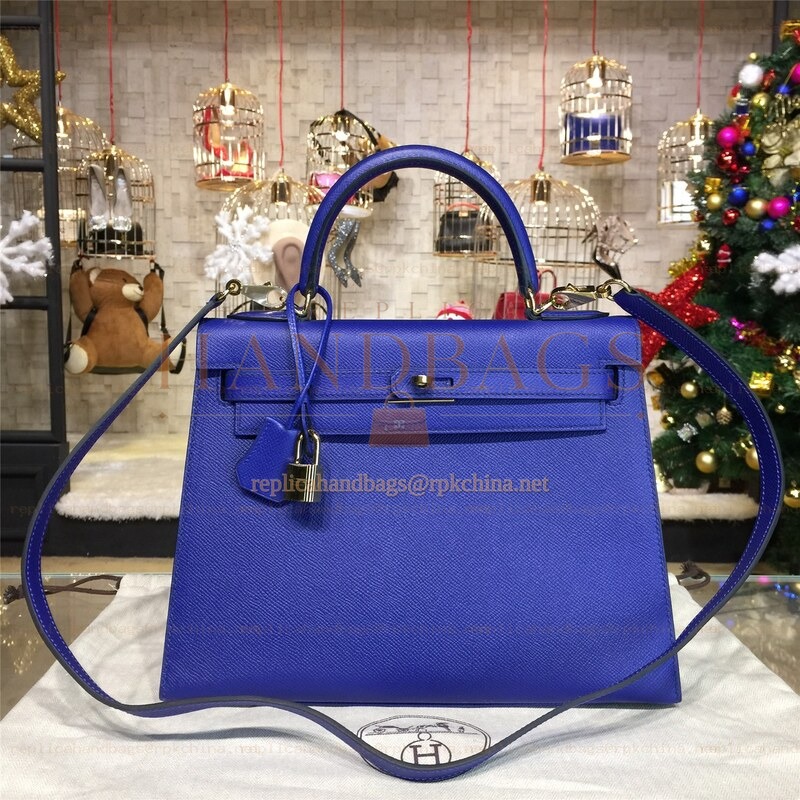 Replica Hermes Cobalt Blue Kelly 28 Gold Hardware Bag