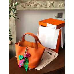 Replica Hermes Orange Green Twilly Picotin Lock 22 Bag