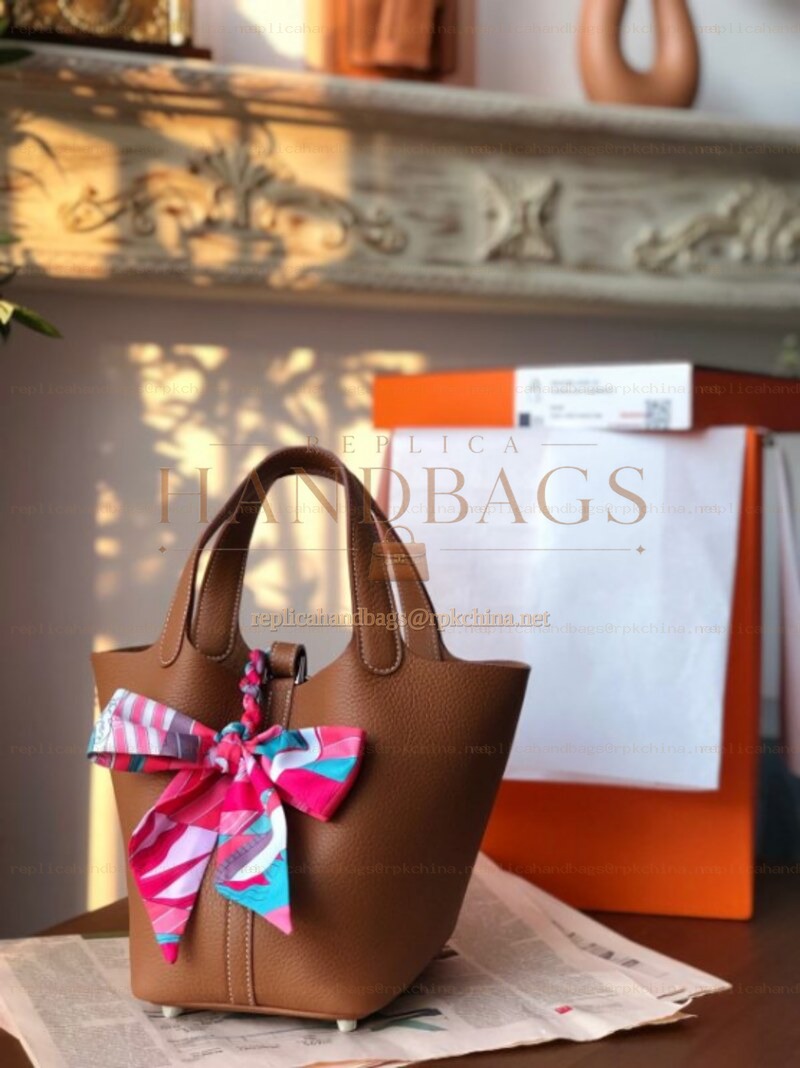 Replica Hermes Brown Pink Twilly Picotin Lock 22 Bag