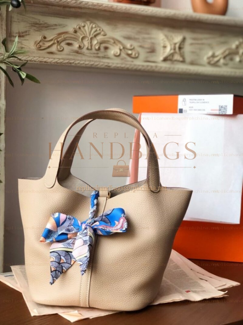 Replica Hermes Beige Blue Twilly Picotin Lock 22 Bag