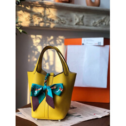 Replica Hermes Yellow Green Twilly Picotin Lock 22 Bag