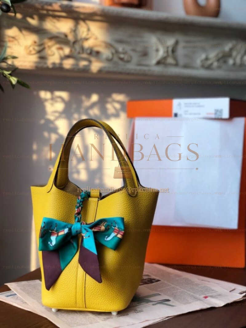 Replica Hermes Yellow Green Twilly Picotin Lock 22 Bag