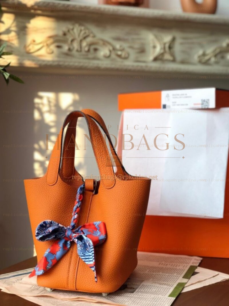 Replica Hermes Orange Blue Twilly Picotin Lock 22 Bag