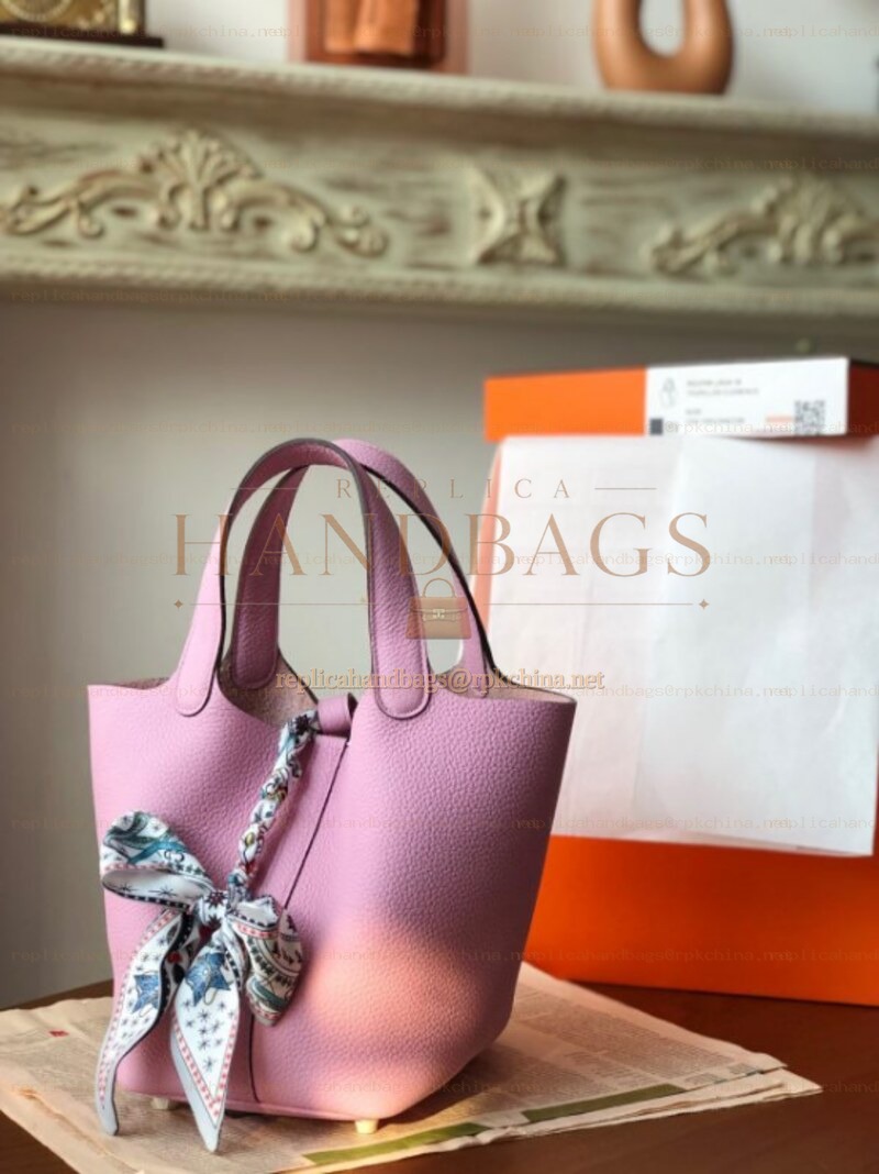 Replica Hermes Pink Gray Twilly Picotin Lock 22 Bag