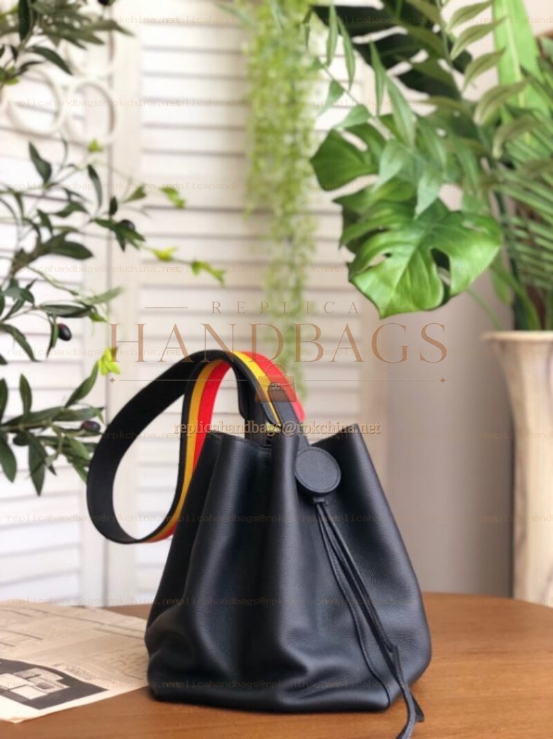 Replica Hermes Black Licol 17 Red Yellow Handle Bag