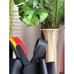Replica Hermes Black Licol 17 Red Yellow Handle Bag