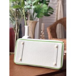 Replica Hermes White Green Birkin 30 Crocodile Leather Trim Gold Hardware Bag