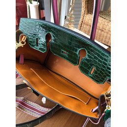 Replica Hermes Orange Green Birkin 30 Crocodile Leather Trim Gold Hardware Bag