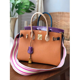 Replica Hermes Orange Purple Birkin 30 Crocodile Leather Trim Gold Hardware Bag