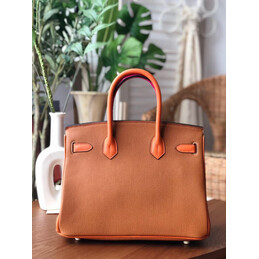 Replica Hermes Orange Burgundy Birkin 30 Crocodile Leather Trim Gold Hardware Bag