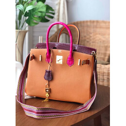 Replica Hermes Orange Burgundy Birkin 30 Crocodile Leather Trim Gold Hardware Bag