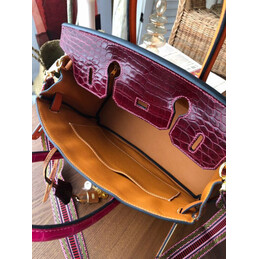 Replica Hermes Orange Burgundy Birkin 30 Crocodile Leather Trim Gold Hardware Bag