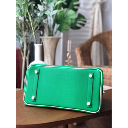 Replica Hermes Green Pink Birkin 30 Crocodile Leather Trim Gold Hardware Bag