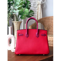 Replica Hermes Red Brown Birkin 30 Crocodile Leather Trim Gold Hardware Bag