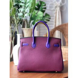 Replica Hermes Purple Teal Birkin 30 Crocodile Leather Trim Gold Hardware Bag