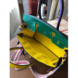 Replica Hermes Purple Teal Birkin 30 Crocodile Leather Trim Gold Hardware Bag